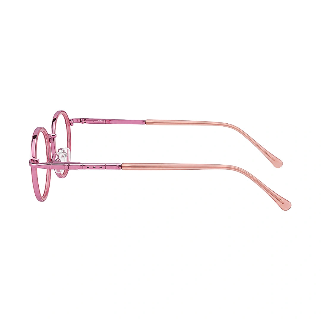 OS Slomga 31006 dual-material round prescription frame in pink, side profile view