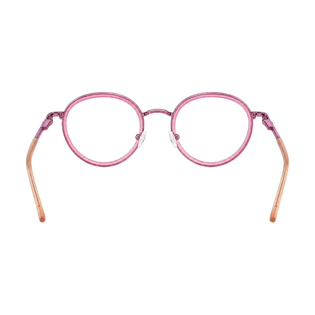 OS Slomga 31006 dual-material round prescription frame in pink, rear view