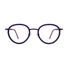 OS Slomga 31006 dual-material round prescription frame in purple, front view