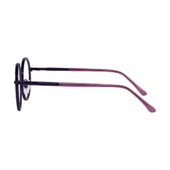 OS Slomga 31006 dual-material round prescription frame in purple, side profile view
