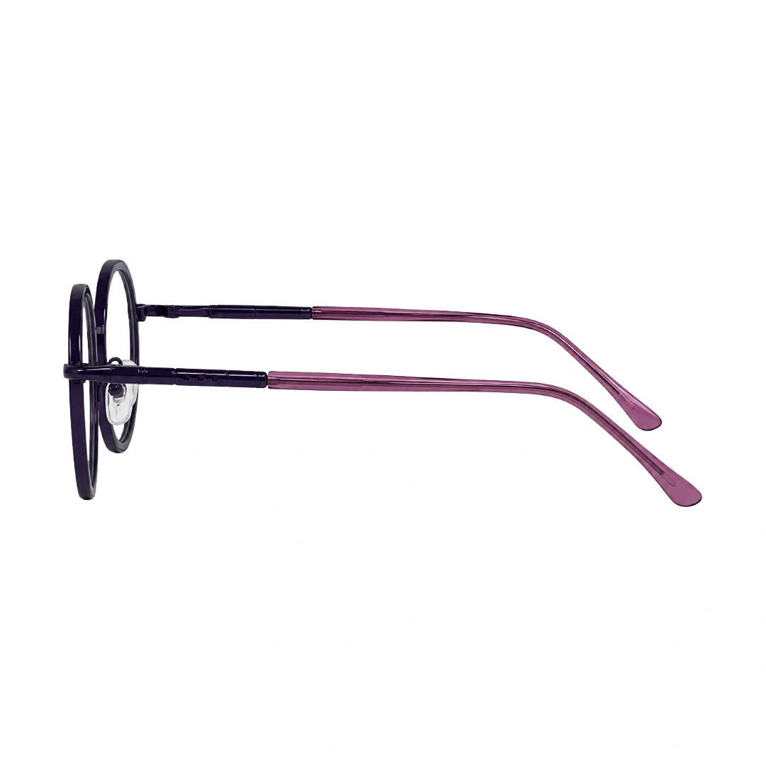 OS Slomga 31006 dual-material round prescription frame in purple, side profile view