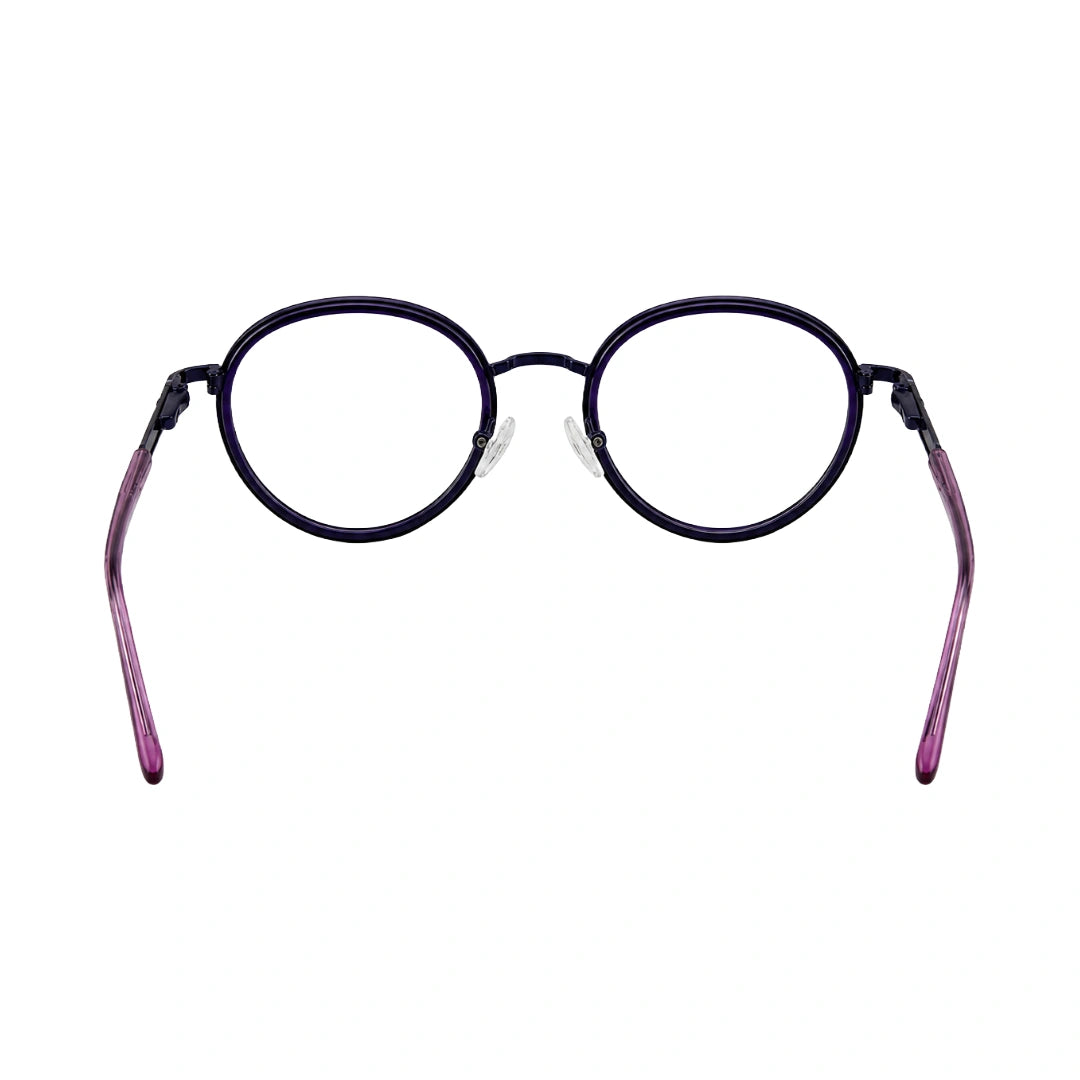 OS Slomga 31006 dual-material round prescription frame in purple, rear view