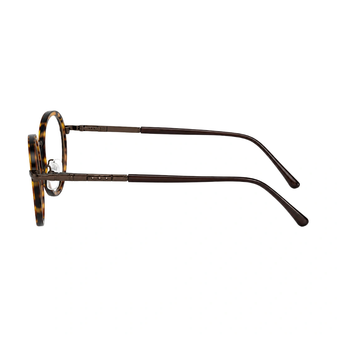 OS Slomga 31006 dual-material round prescription frame in tortoise shell, side profile view