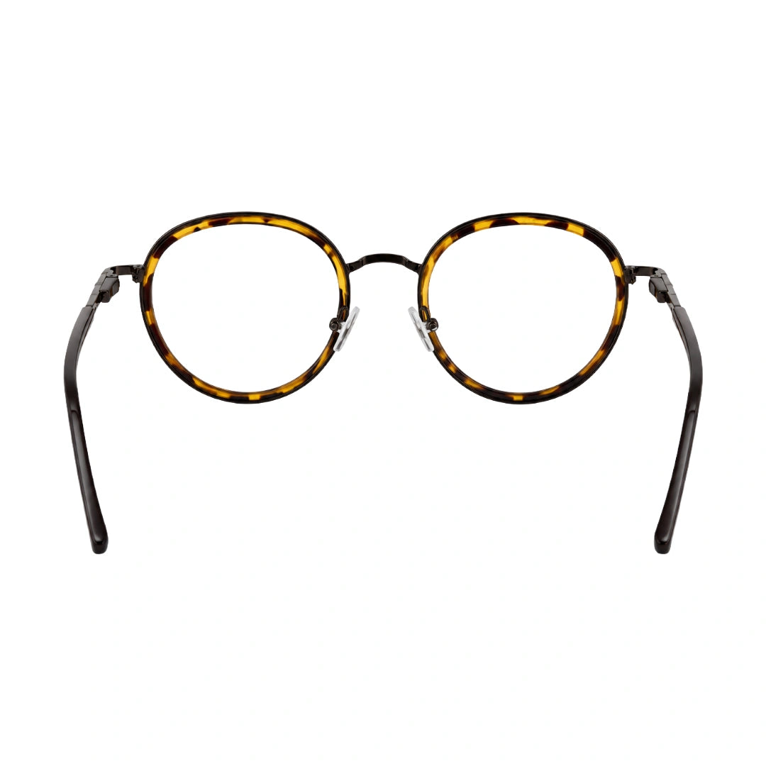 OS Slomga 31006 dual-material round prescription frame in tortoise shell, rear view