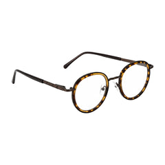 OS Slomga 31006 dual-material round prescription frame in tortoise shell, angled view