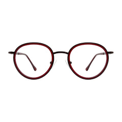 OS Slomga 31006 dual-material round prescription frame in wine, front view