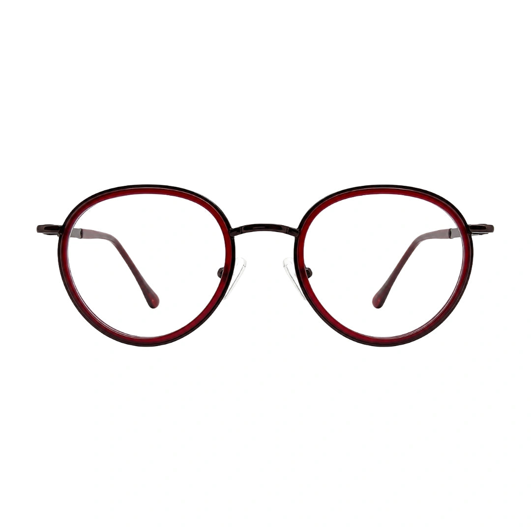 OS Slomga 31006 dual-material round prescription frame in wine, front view