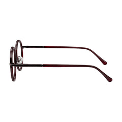 OS Slomga 31006 dual-material round prescription frame in wine, side profile view
