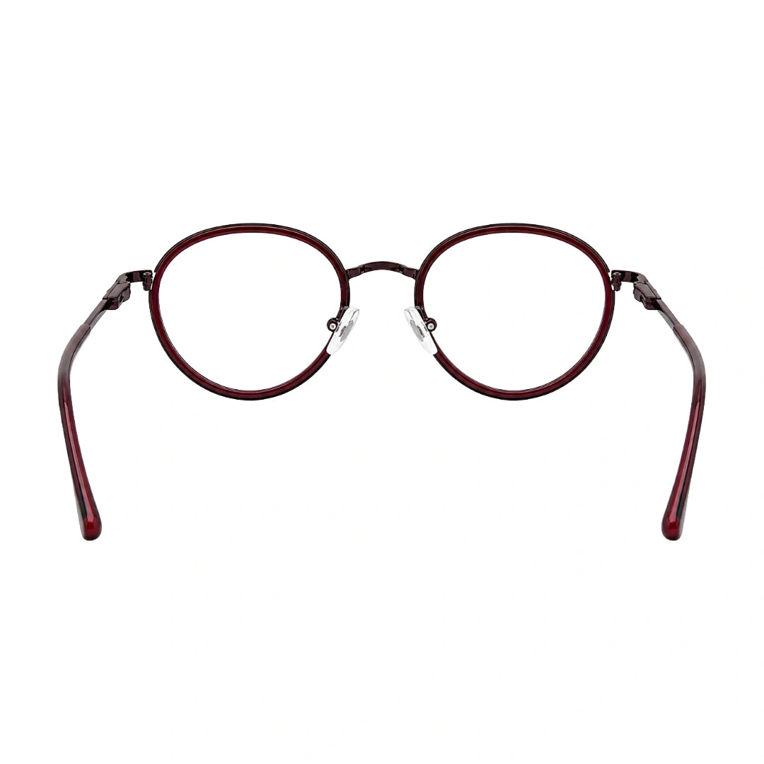 OS Slomga 31006 dual-material round prescription frame in wine, rear view
