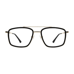 OS SLOMGA 31007 wide square double bridge eyeglasses in black and gold, front view