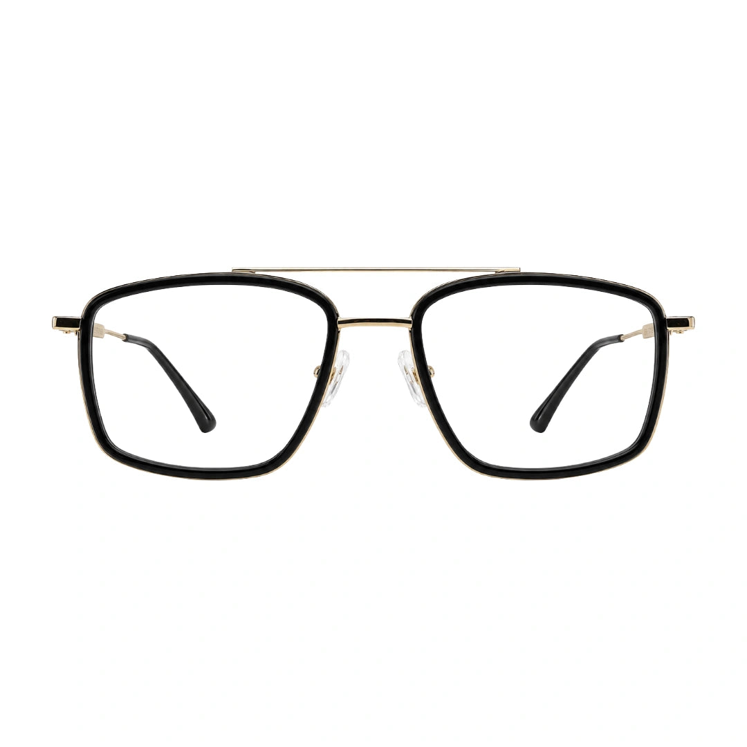 OS SLOMGA 31007 wide square double bridge eyeglasses in black and gold, front view