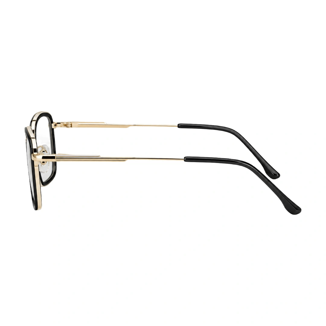 OS SLOMGA 31007 wide square double bridge eyeglasses in black and gold, side profile view