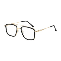 OS SLOMGA 31007 wide square double bridge eyeglasses in black and gold, three-quarter angled view