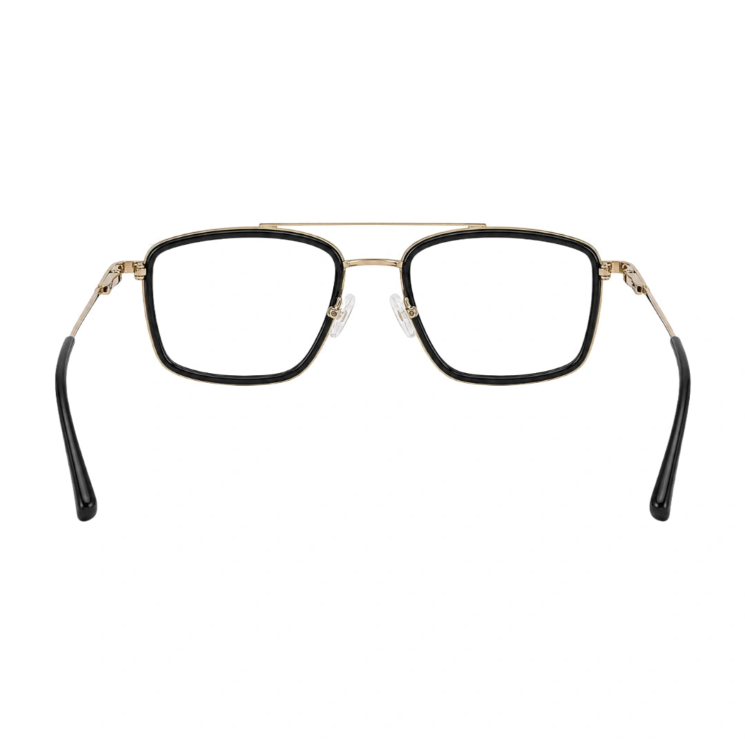 OS SLOMGA 31007 wide square double bridge eyeglasses in black and gold, rear view