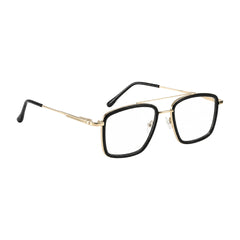 OS SLOMGA 31007 wide square double bridge eyeglasses in black and gold, angled view