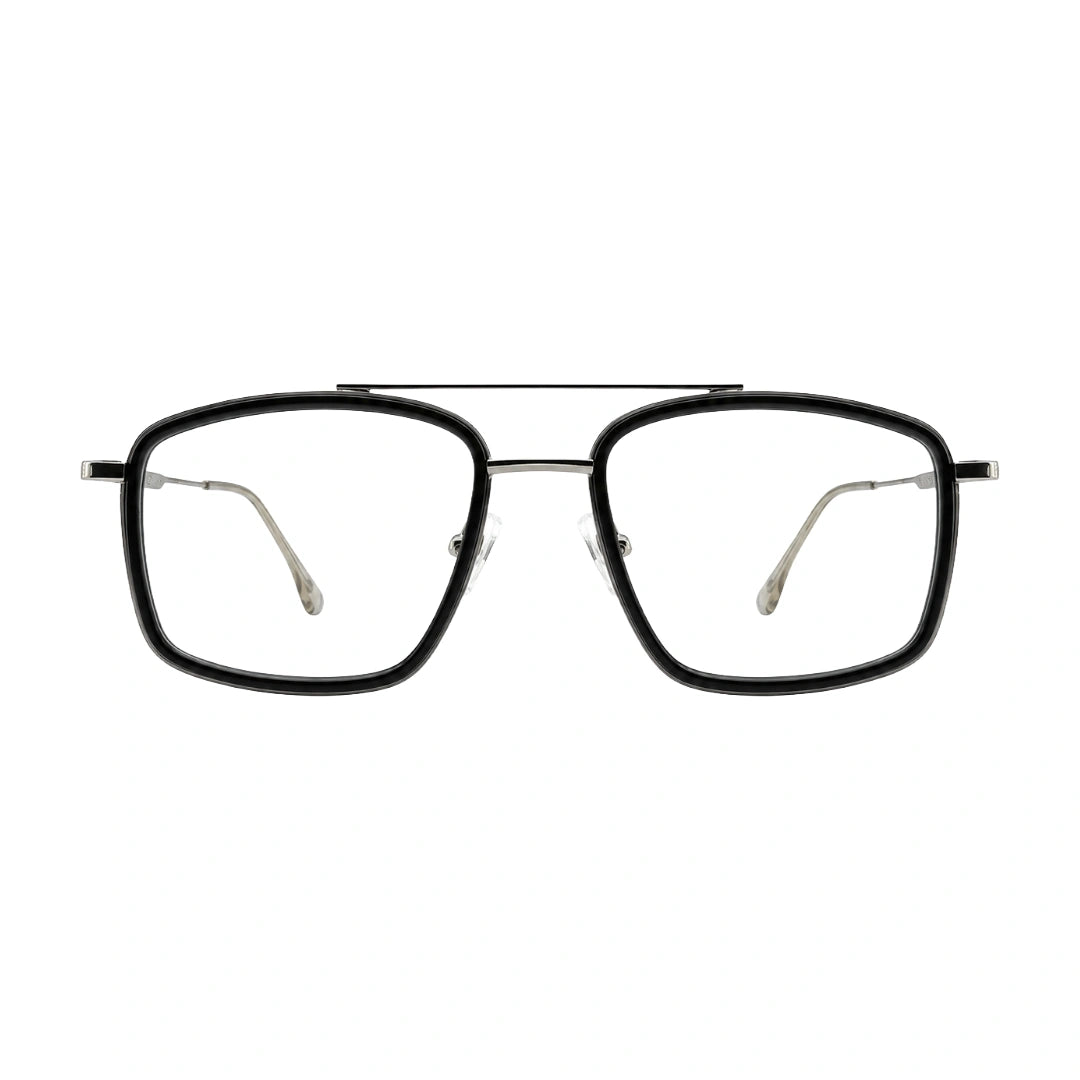 OS SLOMGA 31007 wide square double bridge eyeglasses in black and silver, front view