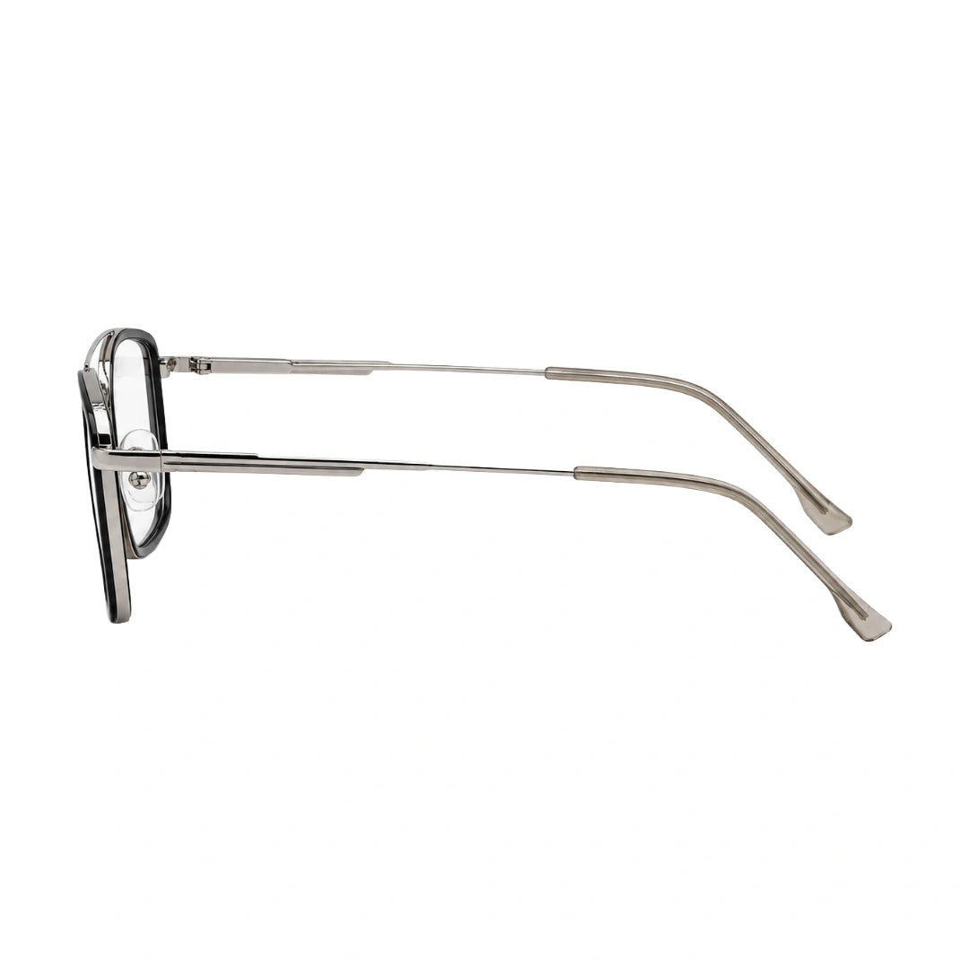 OS SLOMGA 31007 wide square double bridge eyeglasses in black and silver, side profile view