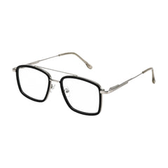 OS SLOMGA 31007 wide square double bridge eyeglasses in black and silver, three-quarter angled view