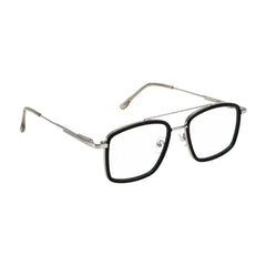 OS SLOMGA 31007 wide square double bridge eyeglasses in black and silver, angled view