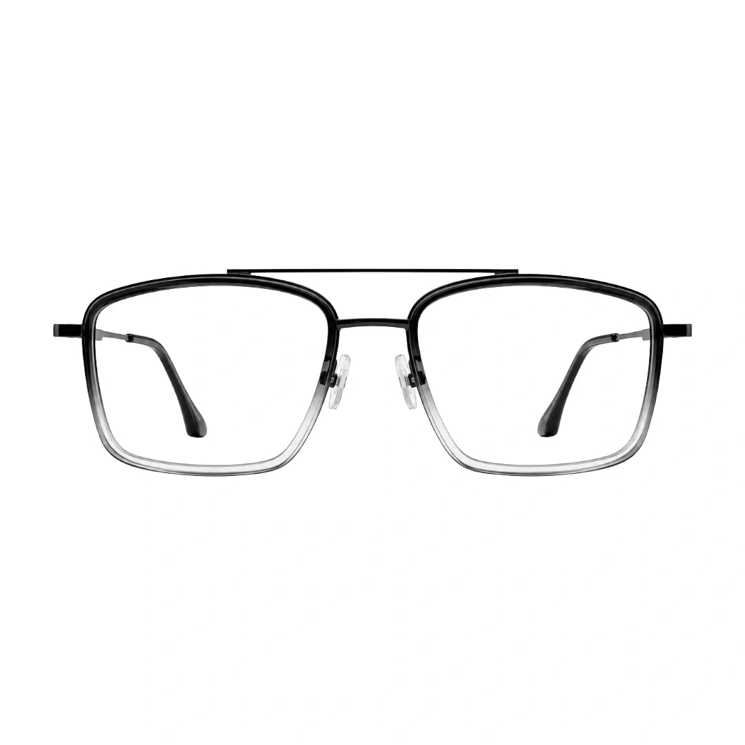 OS SLOMGA 31007 wide square double bridge eyeglasses in black and white, front view