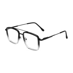 OS SLOMGA 31007 wide square double bridge eyeglasses in black and white, three-quarter angled view