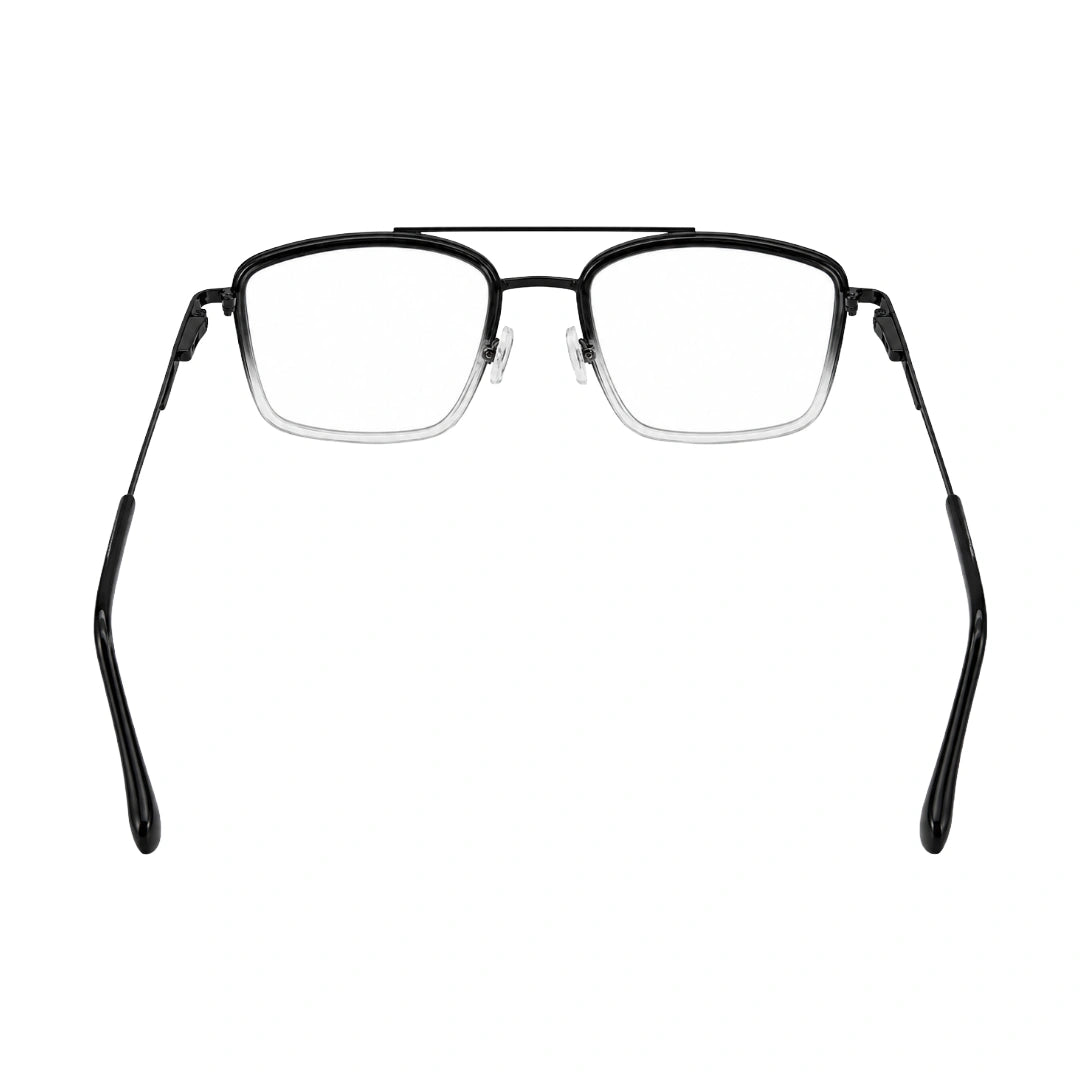 OS SLOMGA 31007 wide square double bridge eyeglasses in black and white, rear view