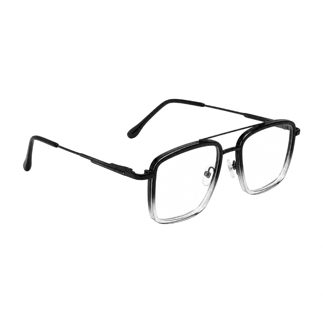 OS SLOMGA 31007 wide square double bridge eyeglasses in black and white, angled view