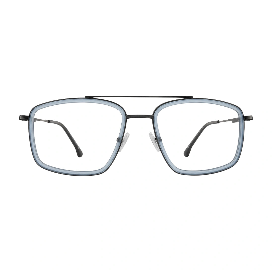 OS SLOMGA 31007 wide square double bridge eyeglasses in blue and gunmetal, front view