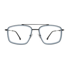 OS SLOMGA 31007 wide square double bridge eyeglasses in blue and gunmetal, front view