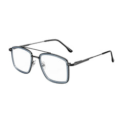OS SLOMGA 31007 wide square double bridge eyeglasses in blue and gunmetal, side profile view