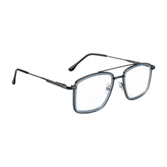 OS SLOMGA 31007 wide square double bridge eyeglasses in blue and gunmetal, angled view