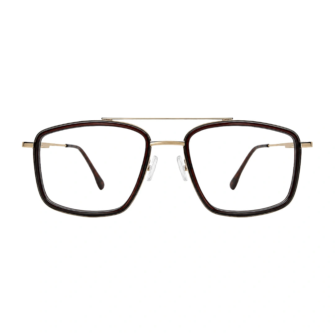 OS SLOMGA 31007 wide square double bridge eyeglasses in brown and gold, front view