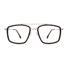 OS SLOMGA 31007 wide square double bridge eyeglasses in brown and gold, front view
