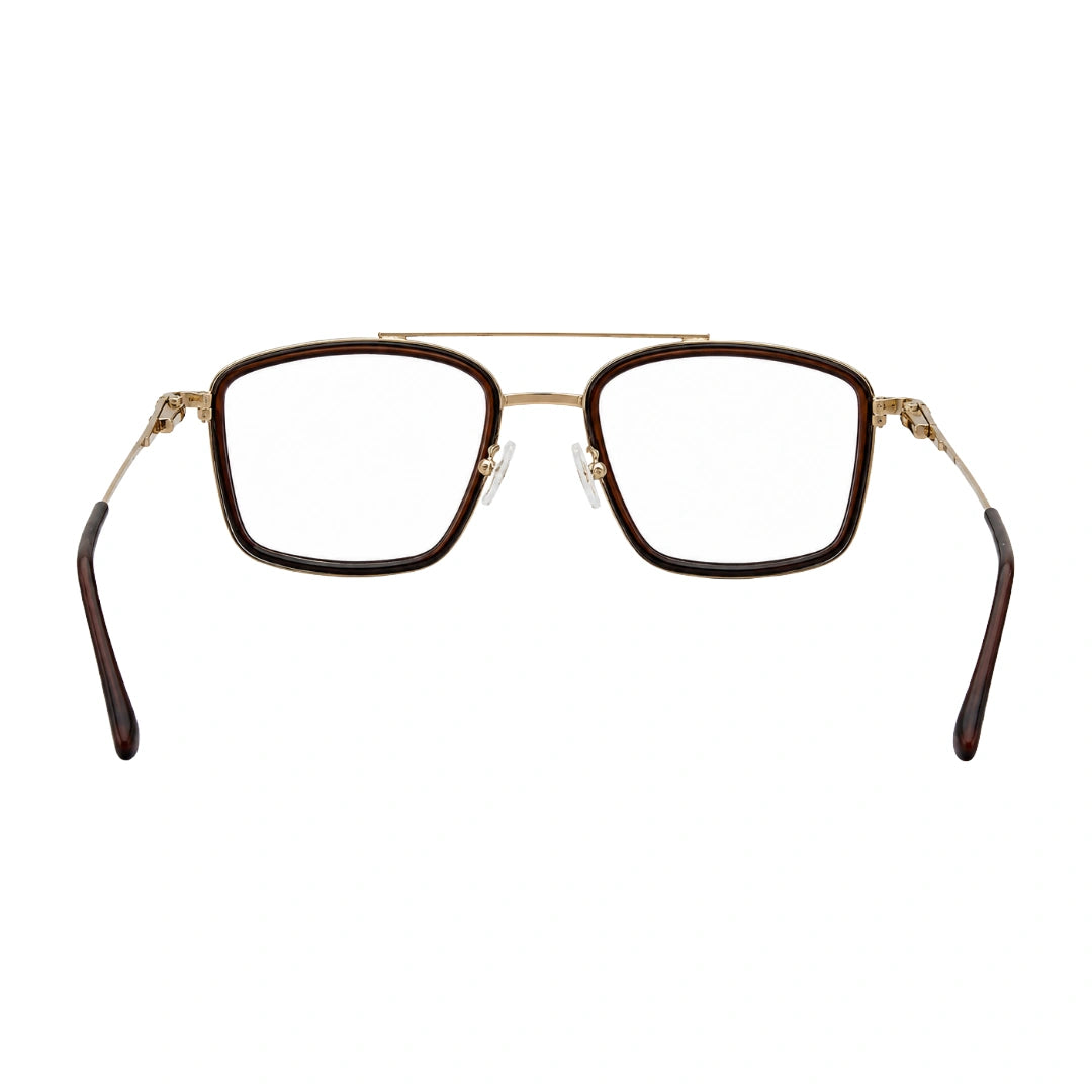 OS SLOMGA 31007 wide square double bridge eyeglasses in brown and gold, rear view