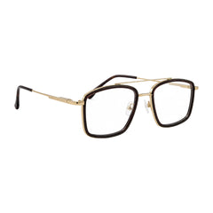 OS SLOMGA 31007 wide square double bridge eyeglasses in brown and gold, angled view