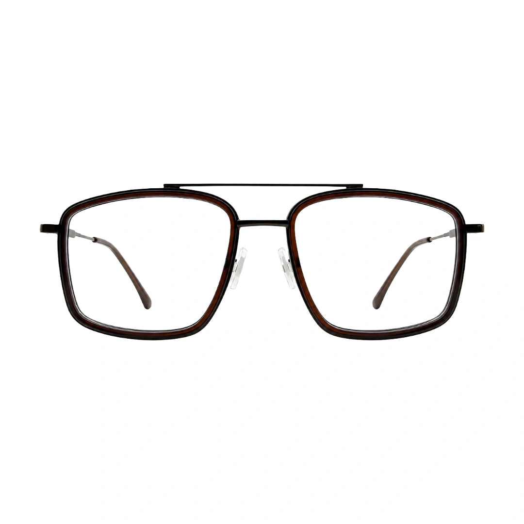 OS SLOMGA 31007 wide square double bridge eyeglasses in brown, front view