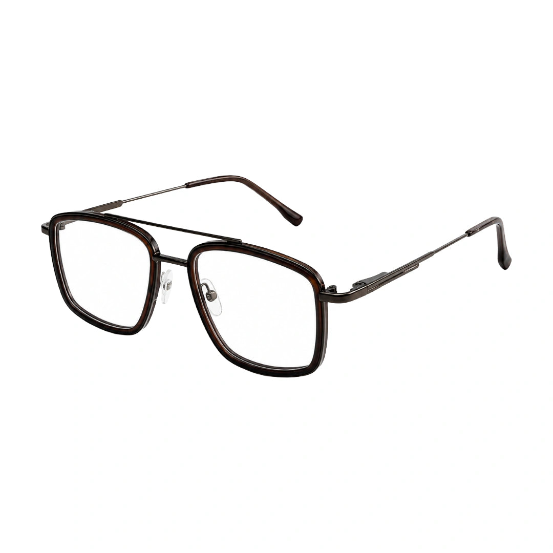 OS SLOMGA 31007 wide square double bridge eyeglasses in brown, three-quarter angled view