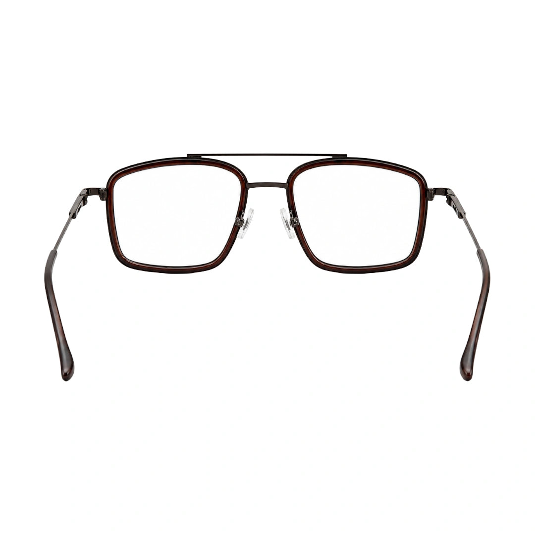 OS SLOMGA 31007 wide square double bridge eyeglasses in brown, rear view