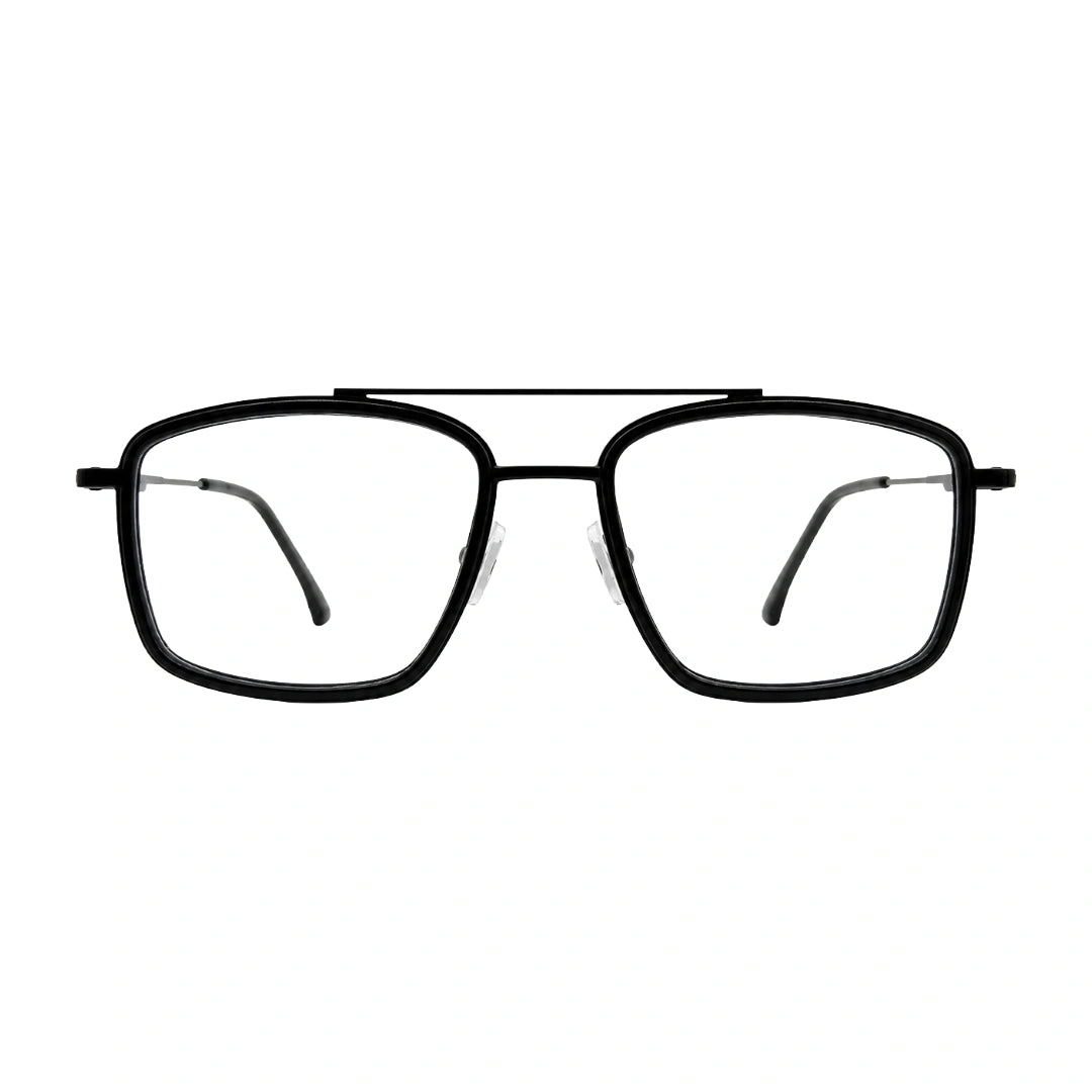 OS SLOMGA 31007 wide square double bridge eyeglasses in glossy black, front view