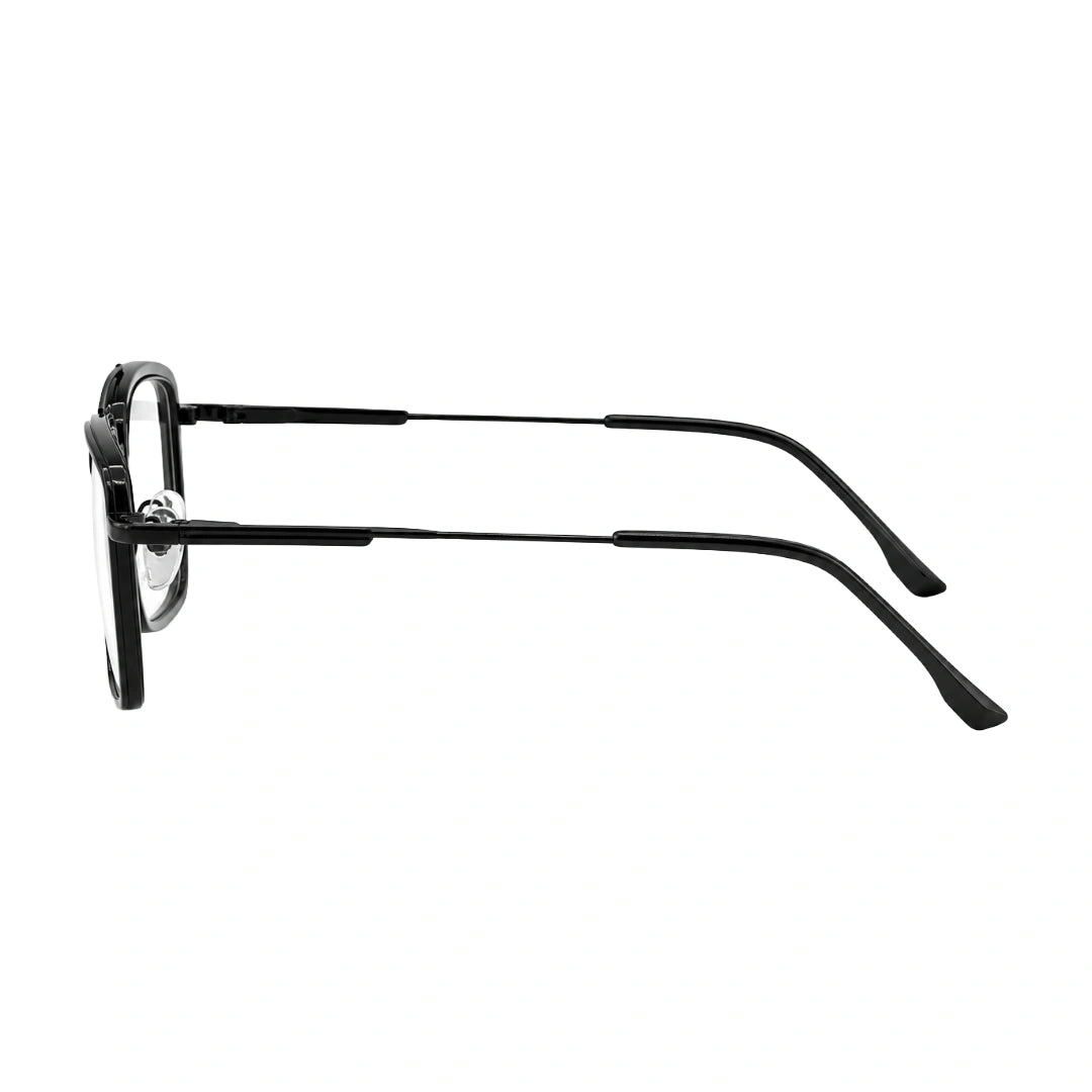 OS SLOMGA 31007 wide square double bridge eyeglasses in glossy black, side profile view