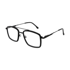 OS SLOMGA 31007 wide square double bridge eyeglasses in glossy black, three-quarter angled view