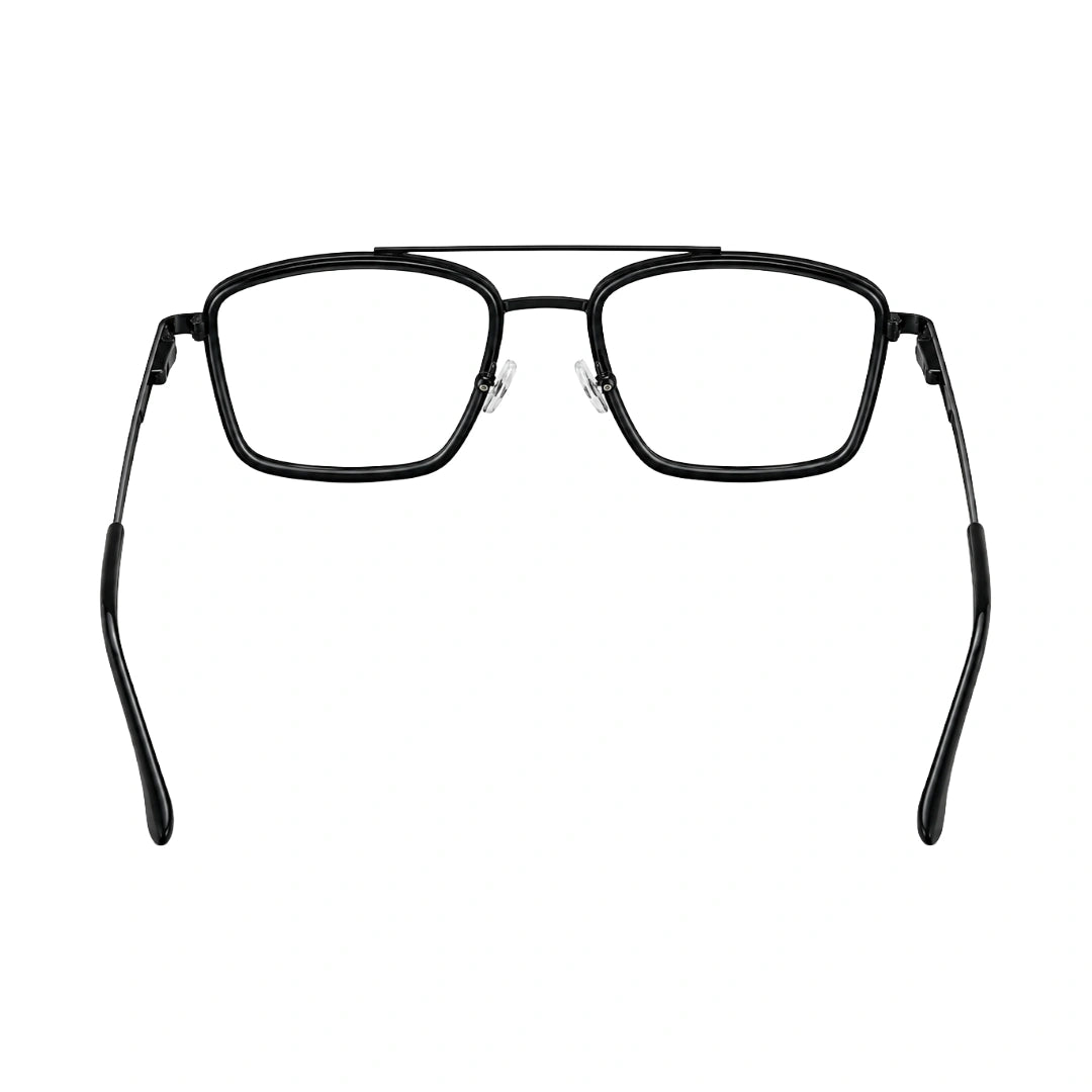 OS SLOMGA 31007 wide square double bridge eyeglasses in glossy black, rear view