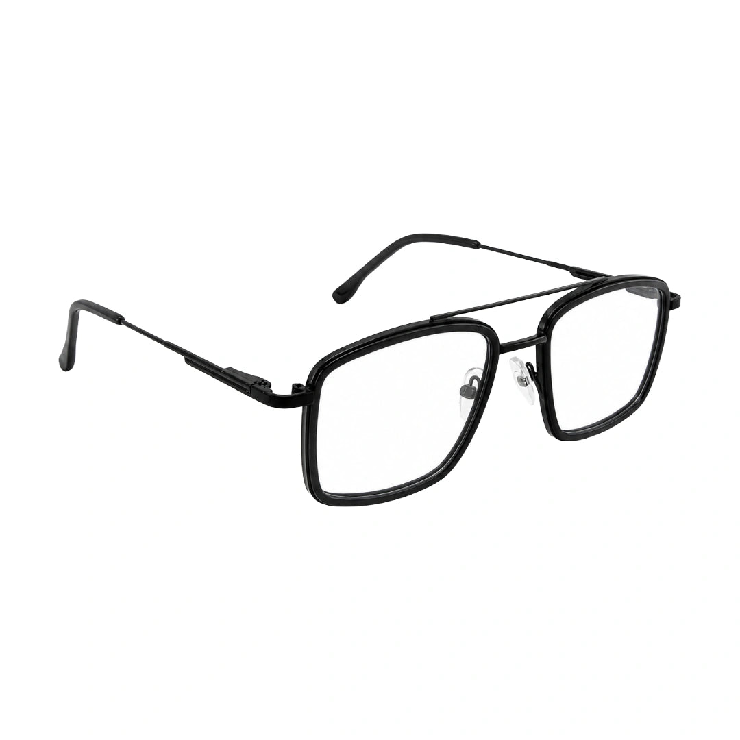 OS SLOMGA 31007 wide square double bridge eyeglasses in glossy black, angled view