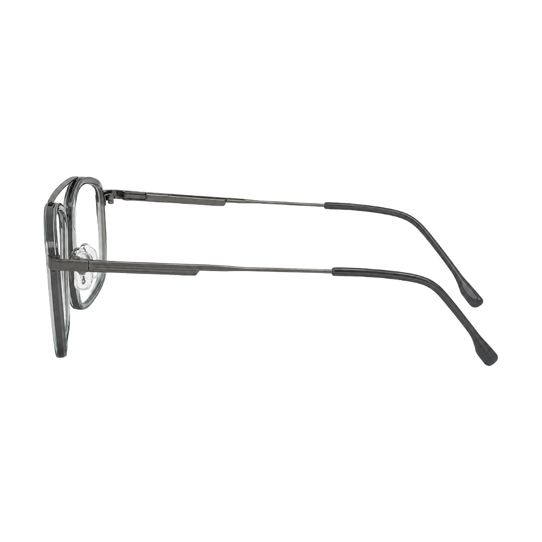 OS SLOMGA 31007 wide square double bridge eyeglasses in grey and blue, side profile view