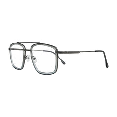 OS SLOMGA 31007 wide square double bridge eyeglasses in grey and blue, three-quarter angled view