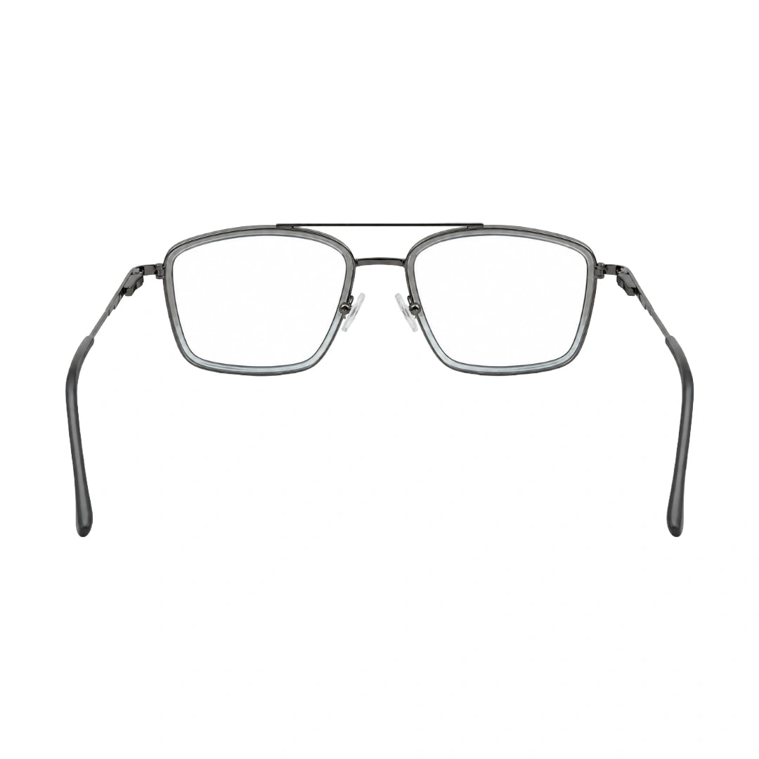 OS SLOMGA 31007 wide square double bridge eyeglasses in grey and blue, rear view