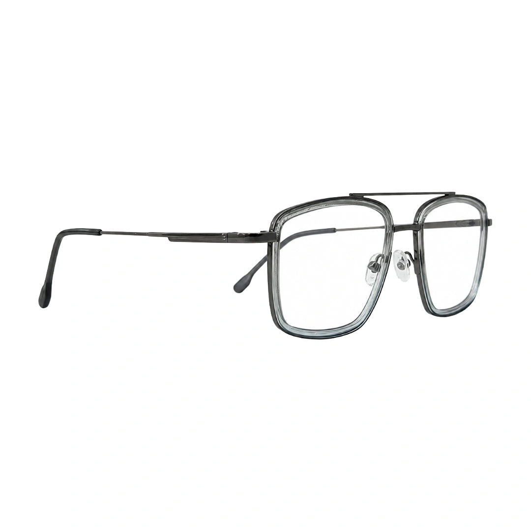 OS SLOMGA 31007 wide square double bridge eyeglasses in grey and blue, angled view