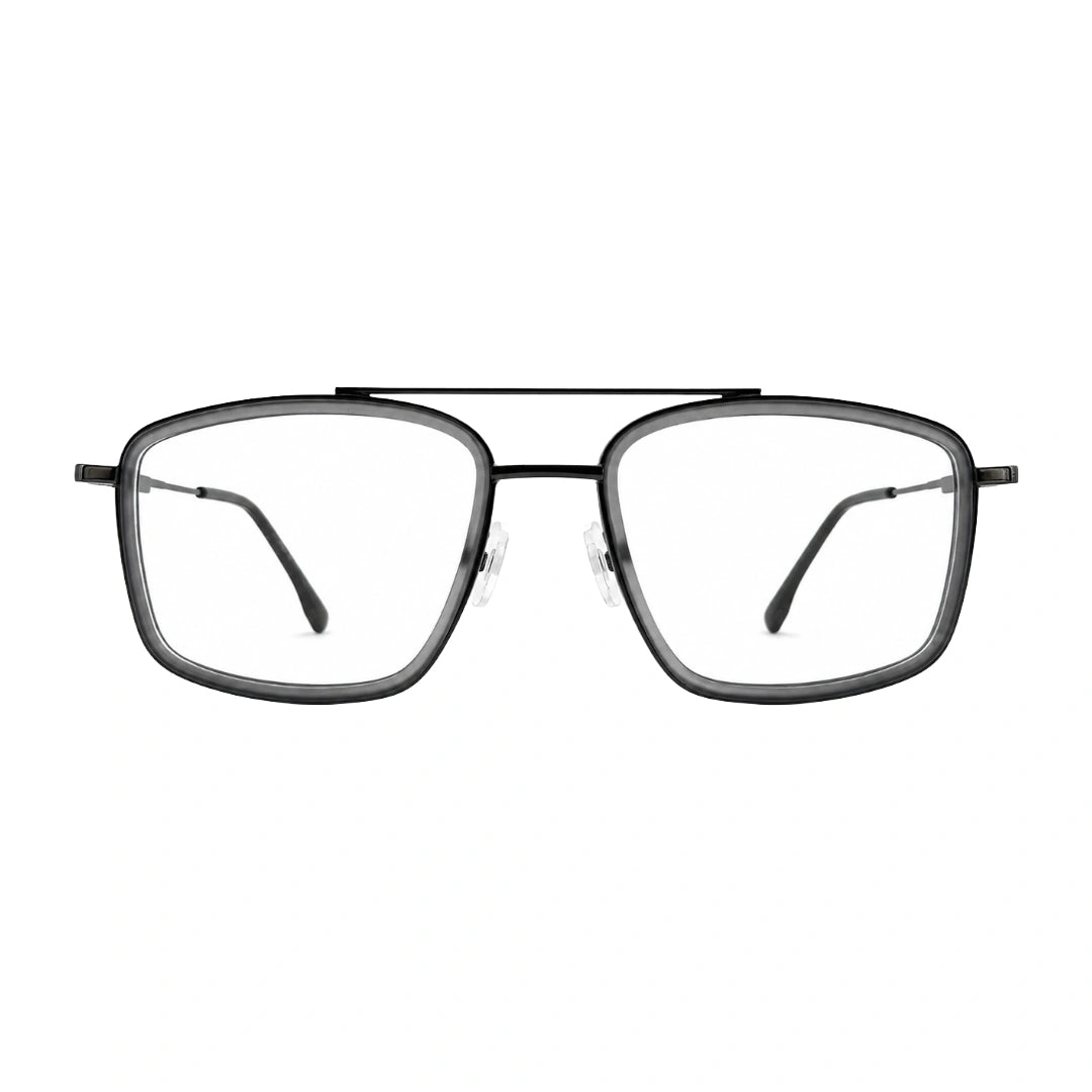OS SLOMGA 31007 wide square double bridge eyeglasses in grey and gunmetal, front view