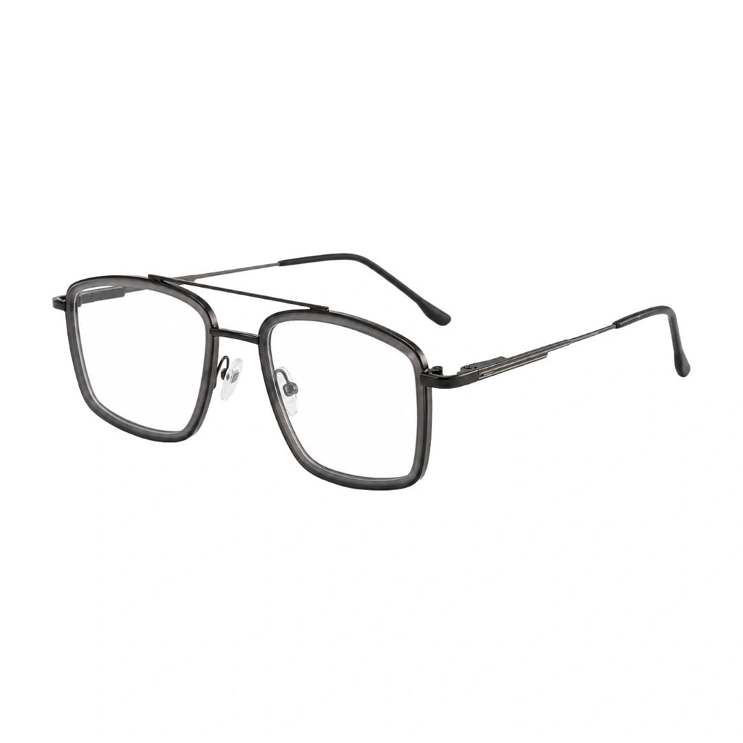 OS SLOMGA 31007 wide square double bridge eyeglasses in grey and gunmetal, three-quarter angled view