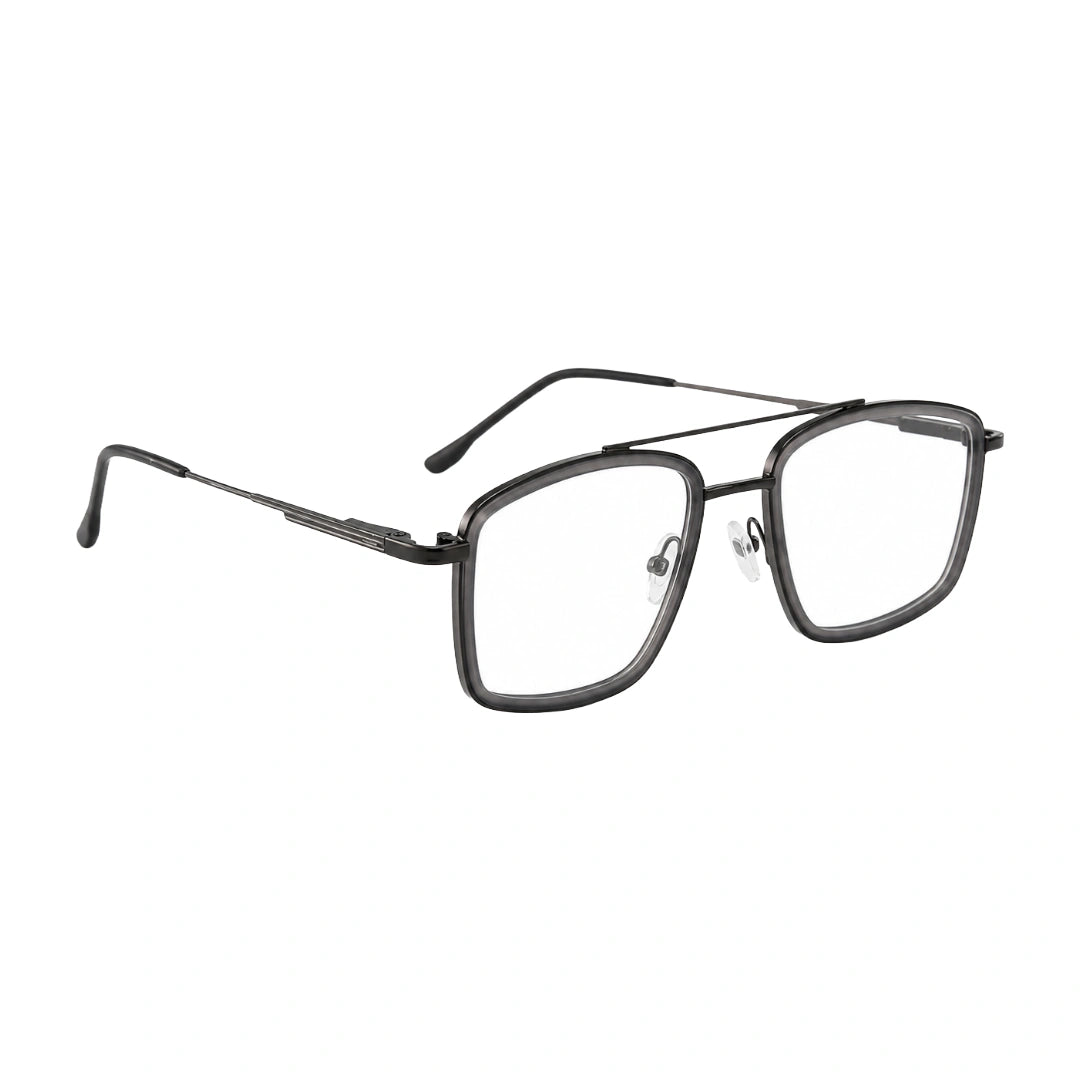 OS SLOMGA 31007 wide square double bridge eyeglasses in grey and gunmetal, angled view